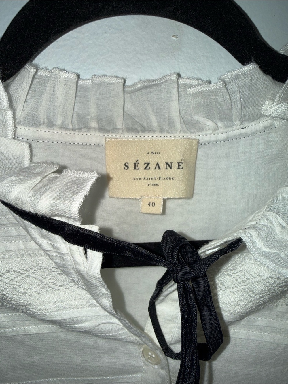 SEZANE "Valentine" Ruffle Blouse black and ivory size 8 medium - Picture 6 of 13